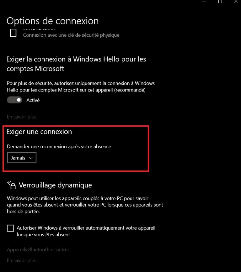 Mot de passe Windows 10 désactivé pour la Veille
