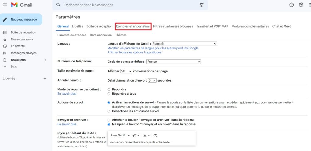 Accès aux options de sécurité de Gmail